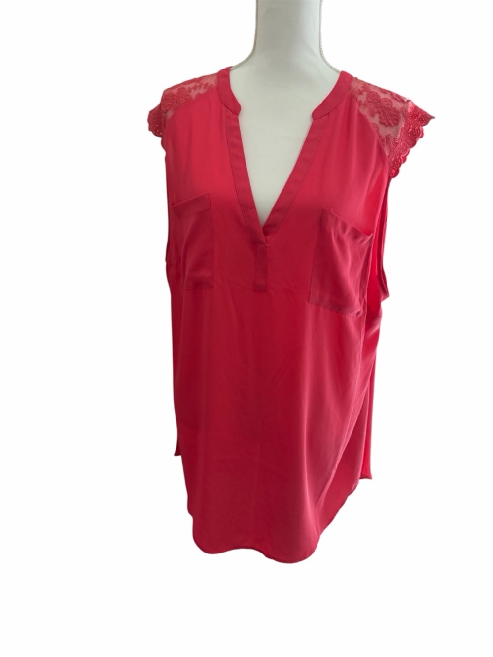 torrid Lace Cap-Sleeve V-Neck Shell Top - Bright Pink